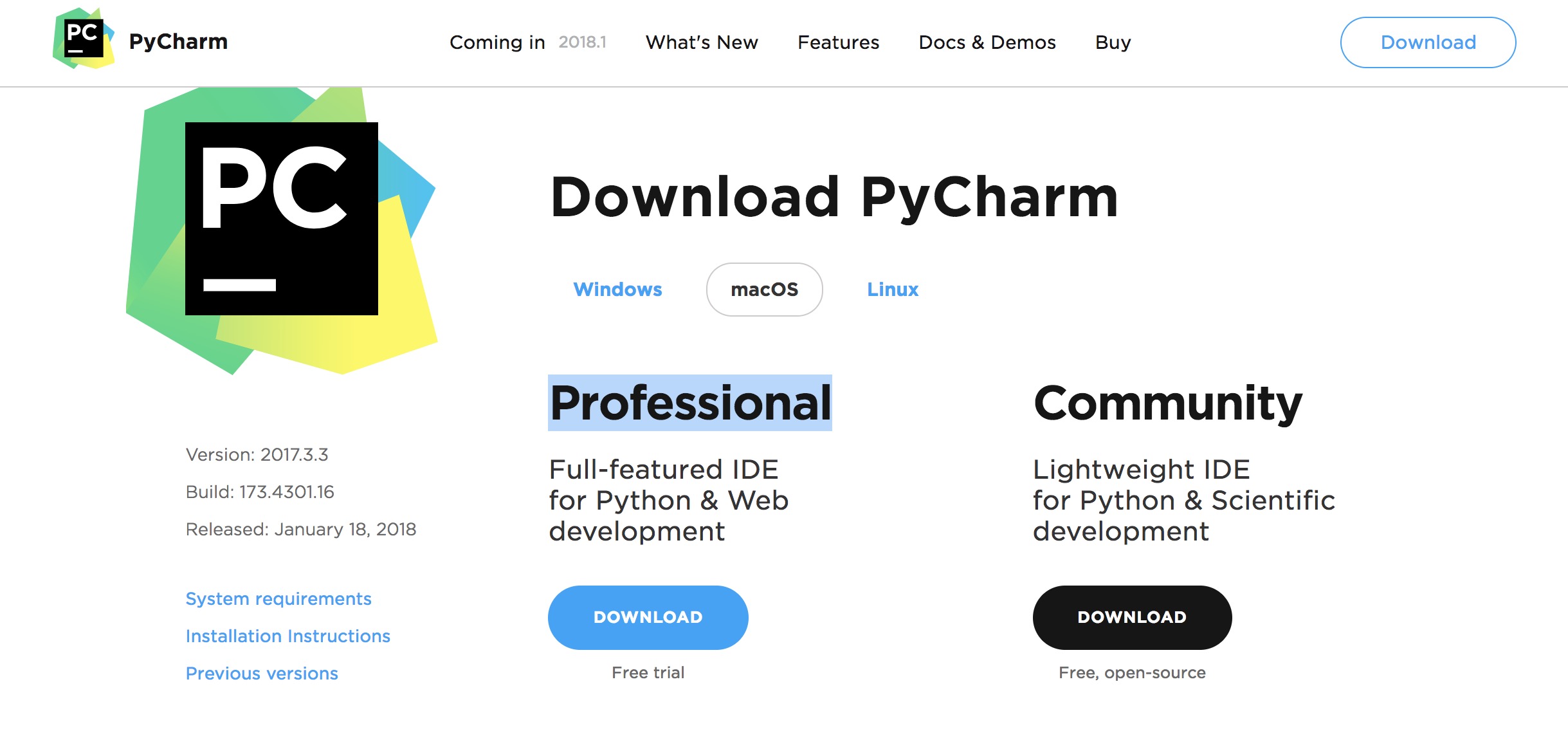 PyCharm下载界面